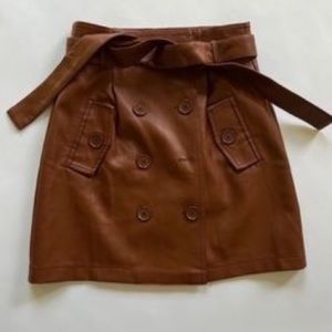 Butterscotch Brown Faux Leather Paper-bag Waist Mini Skirt